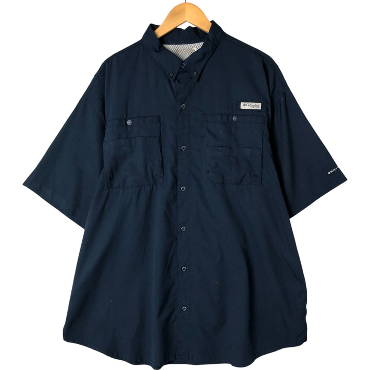 Columbia PFG OMNI-SHADE Button-down Short Sleeve Fishing Shirt, Men's XXL polyester navy blue type Vintage Second Hand