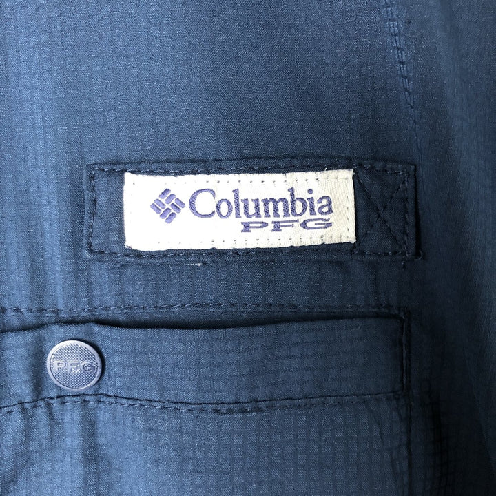 Columbia PFG OMNI-SHADE Button-down Short Sleeve Fishing Shirt, Men's XXL polyester navy blue type Vintage Second Hand