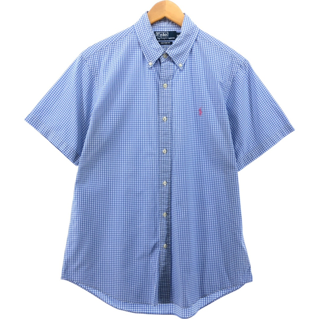 POLO by Ralph Lauren CUSTOM FIT Gingham Check Short Sleeve Button Down Check Shirt Men's M Size cotton blue type Vintage Second Hand