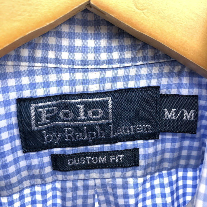 POLO by Ralph Lauren CUSTOM FIT Gingham Check Short Sleeve Button Down Check Shirt Men's M Size cotton blue type Vintage Second Hand
