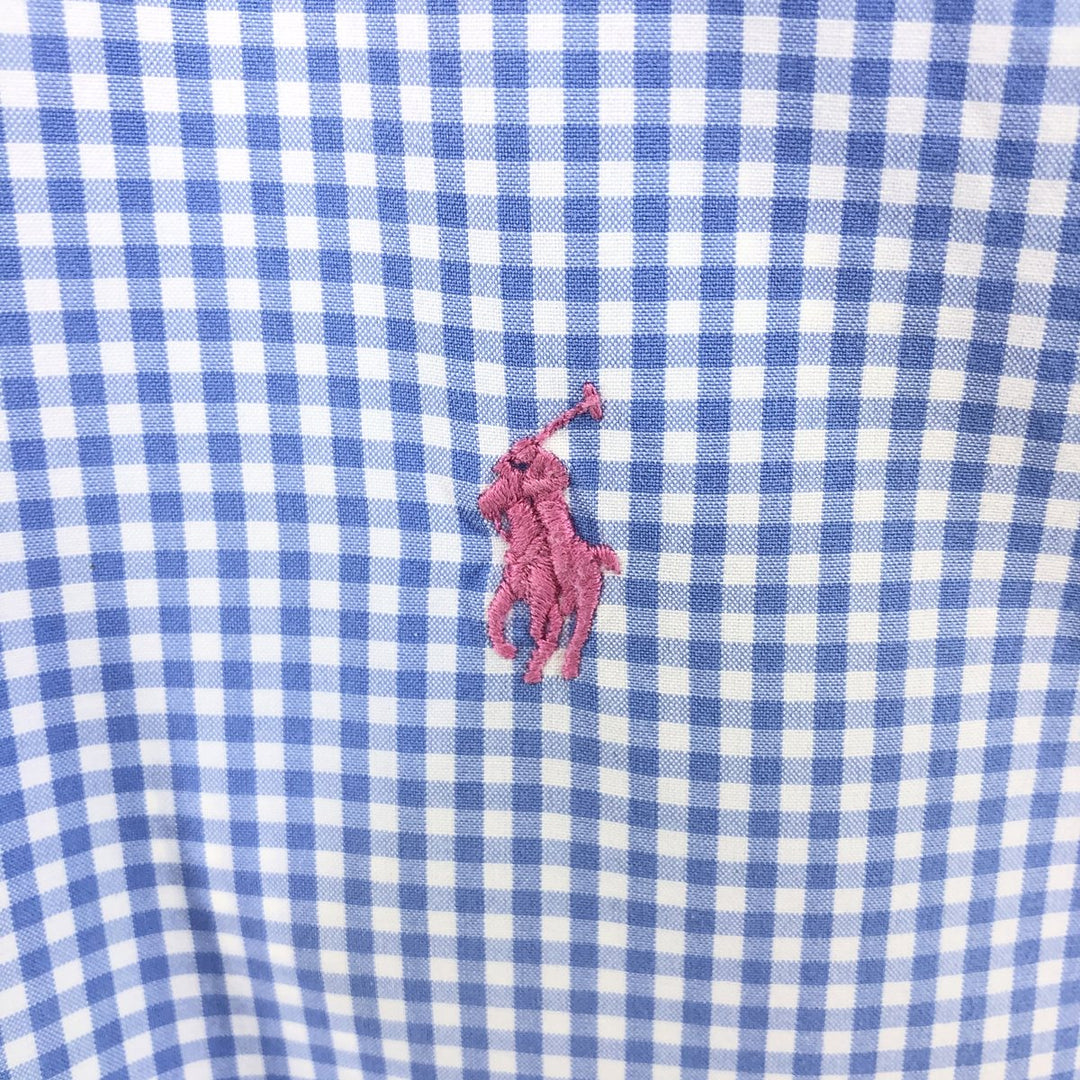 POLO by Ralph Lauren CUSTOM FIT Gingham Check Short Sleeve Button Down Check Shirt Men's M Size cotton blue type Vintage Second Hand