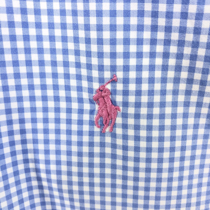 POLO by Ralph Lauren CUSTOM FIT Gingham Check Short Sleeve Button Down Check Shirt Men's M Size cotton blue type Vintage Second Hand