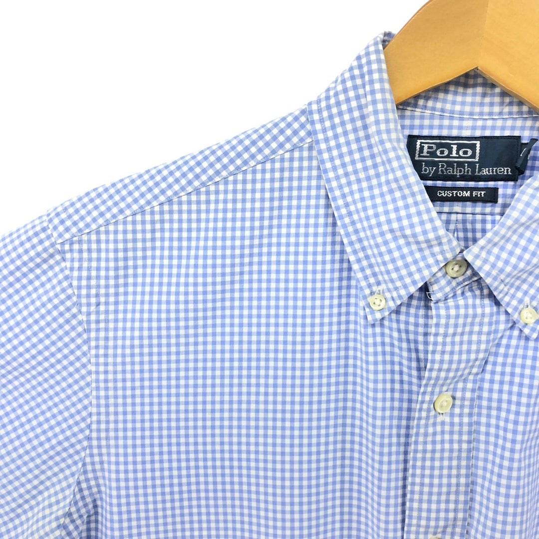 POLO by Ralph Lauren CUSTOM FIT Gingham Check Short Sleeve Button Down Check Shirt Men's M Size cotton blue type Vintage Second Hand