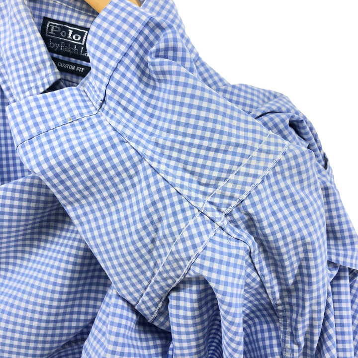 POLO by Ralph Lauren CUSTOM FIT Gingham Check Short Sleeve Button Down Check Shirt Men's M Size cotton blue type Vintage Second Hand