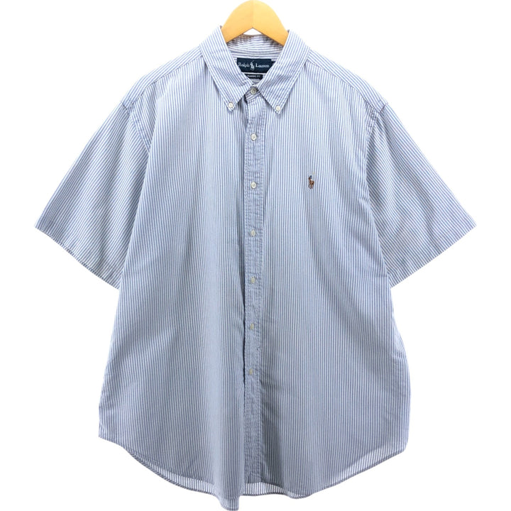 Ralph Lauren Classic Fit Short Sleeve Button Down Striped Shirt Men's XL cotton Blue type light blue Vintage Second Hand