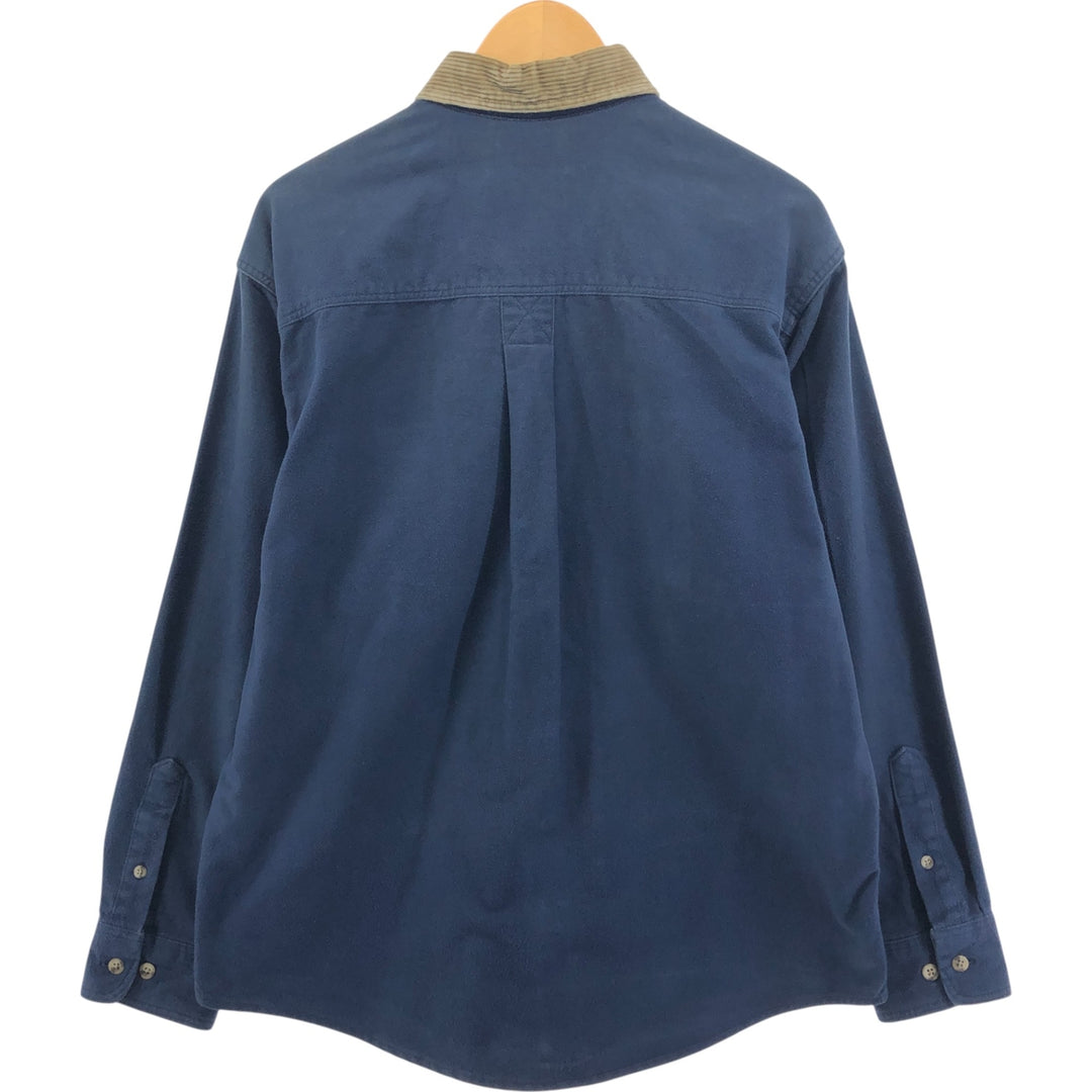 80s~ Eddie Bauer Black Tag Long Sleeve Chamois Cloth Shirt Made in USA Men's L Size Vintage cotton navy blue type Vintage Second Hand