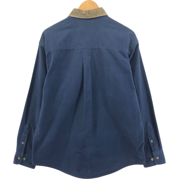 80s~ Eddie Bauer Black Tag Long Sleeve Chamois Cloth Shirt Made in USA Men's L Size Vintage cotton navy blue type Vintage Second Hand