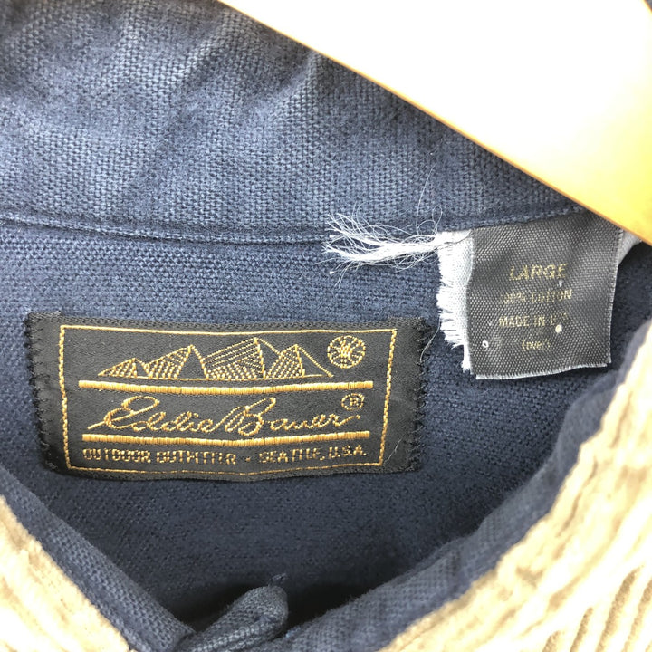 80s~ Eddie Bauer Black Tag Long Sleeve Chamois Cloth Shirt Made in USA Men's L Size Vintage cotton navy blue type Vintage Second Hand