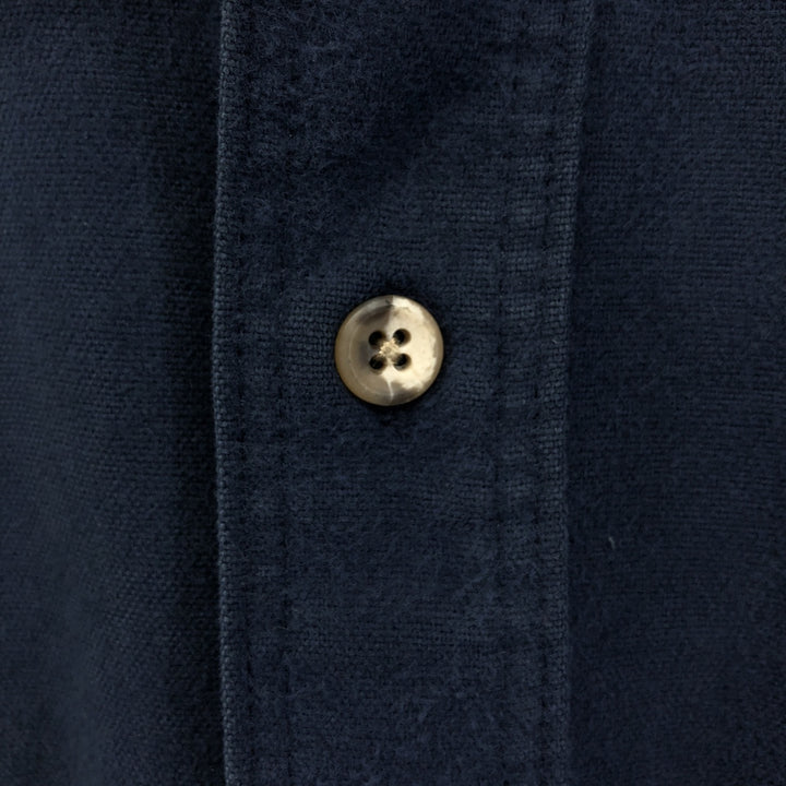 80s~ Eddie Bauer Black Tag Long Sleeve Chamois Cloth Shirt Made in USA Men's L Size Vintage cotton navy blue type Vintage Second Hand