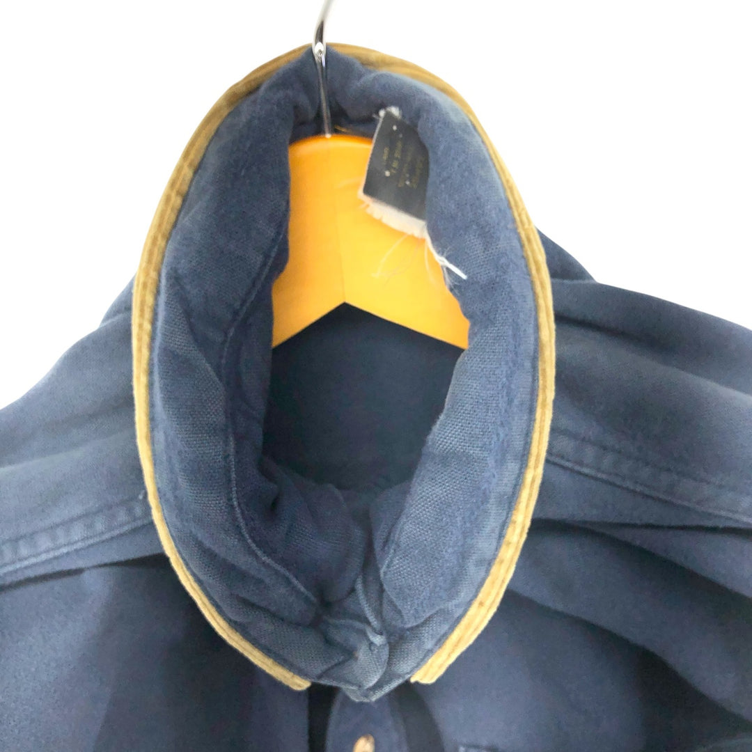80s~ Eddie Bauer Black Tag Long Sleeve Chamois Cloth Shirt Made in USA Men's L Size Vintage cotton navy blue type Vintage Second Hand