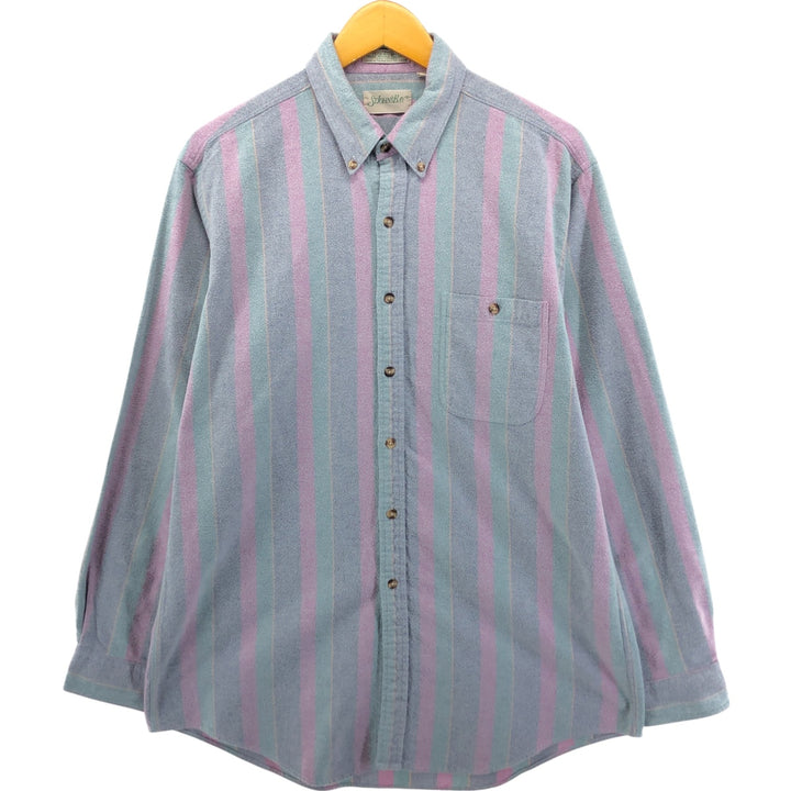 90'S St. John's Bay Stripe Pattern Long Sleeve Button Down Flannel Shirt Men's Size L Vintage cotton pink type Vintage Second Hand