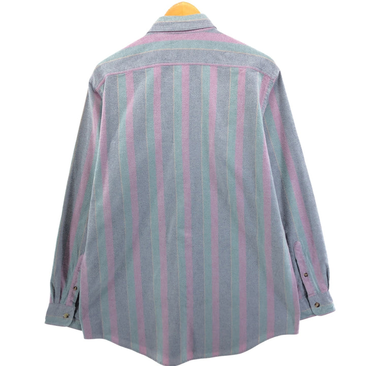 90'S St. John's Bay Stripe Pattern Long Sleeve Button Down Flannel Shirt Men's Size L Vintage cotton pink type Vintage Second Hand