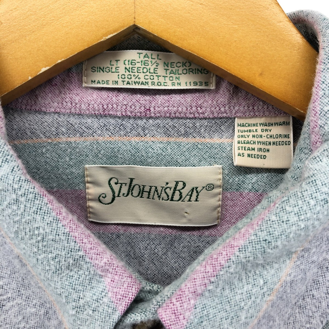 90'S St. John's Bay Stripe Pattern Long Sleeve Button Down Flannel Shirt Men's Size L Vintage cotton pink type Vintage Second Hand