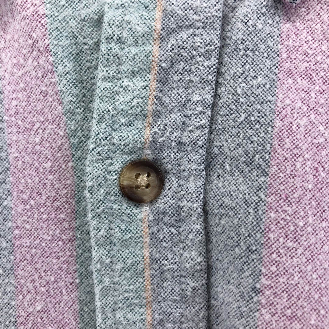 90'S St. John's Bay Stripe Pattern Long Sleeve Button Down Flannel Shirt Men's Size L Vintage cotton pink type Vintage Second Hand