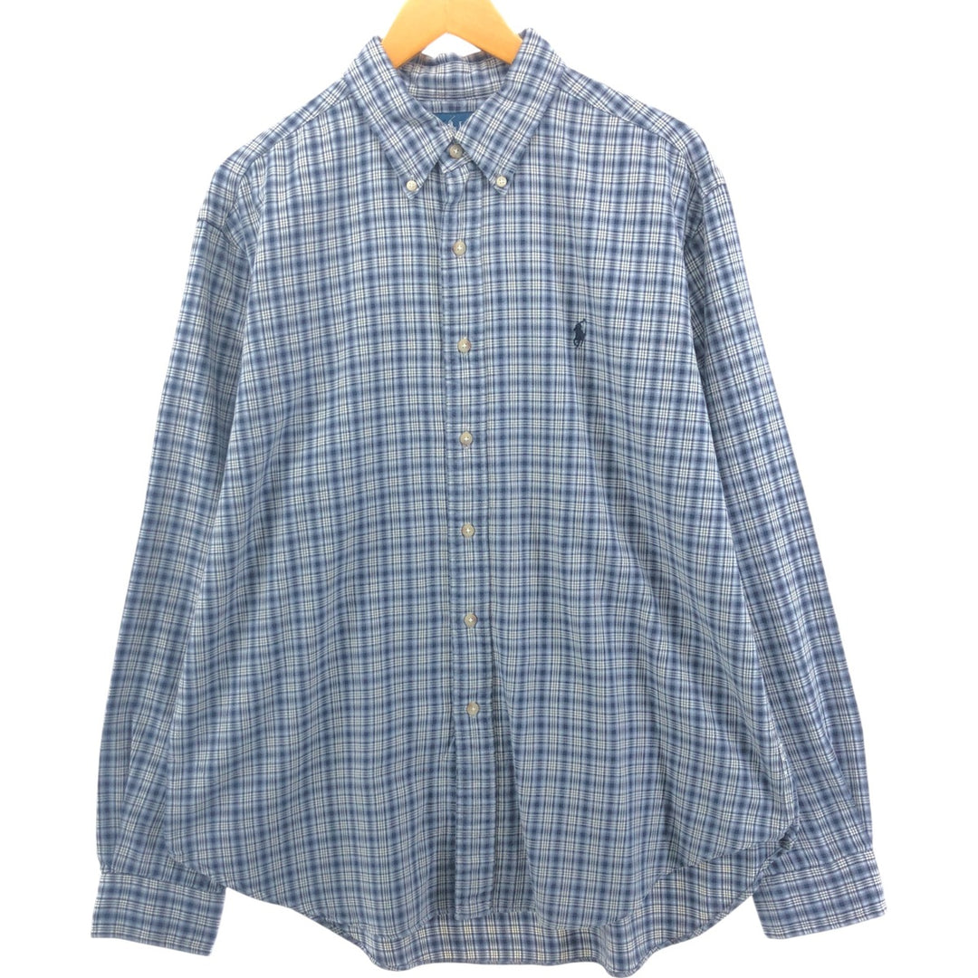 Ralph Lauren Classic Fit Long Sleeve Button Down Light Flannel Check Shirt Men's XL cotton navy blue type Vintage Second Hand