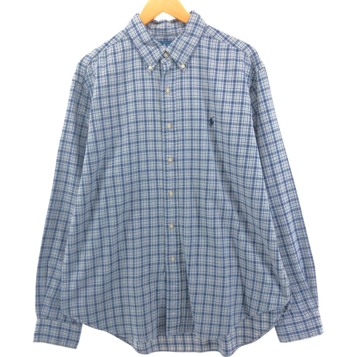 Ralph Lauren Classic Fit Long Sleeve Button Down Light Flannel Check Shirt Men's XL cotton navy blue type Vintage Second Hand