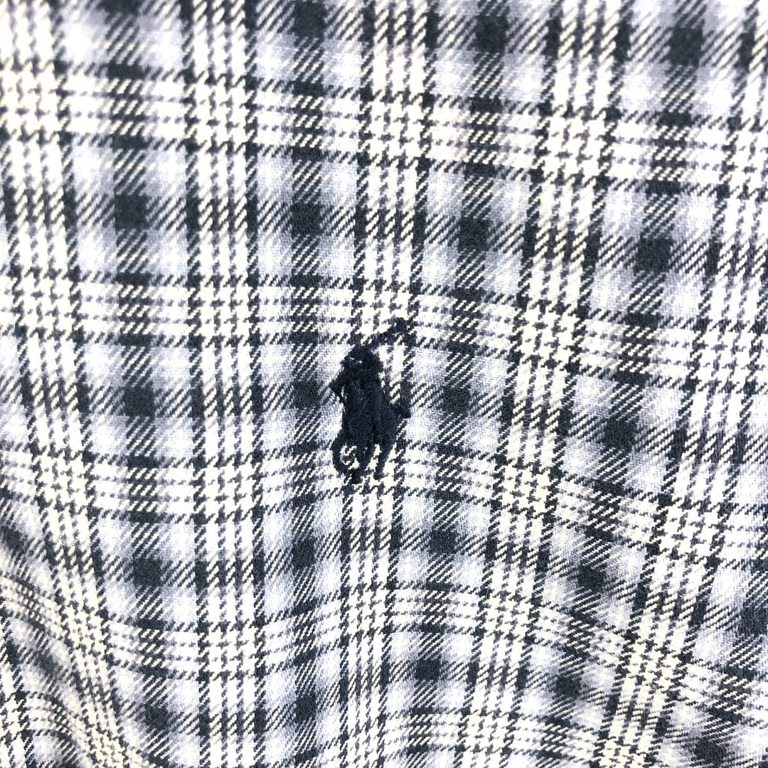 Ralph Lauren Classic Fit Long Sleeve Button Down Light Flannel Check Shirt Men's XL cotton navy blue type Vintage Second Hand