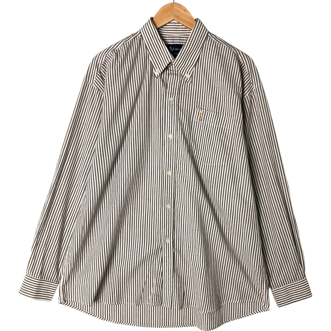 Ralph Lauren long sleeve button down striped shirt, men's XL size cotton brown type Vintage Second Hand