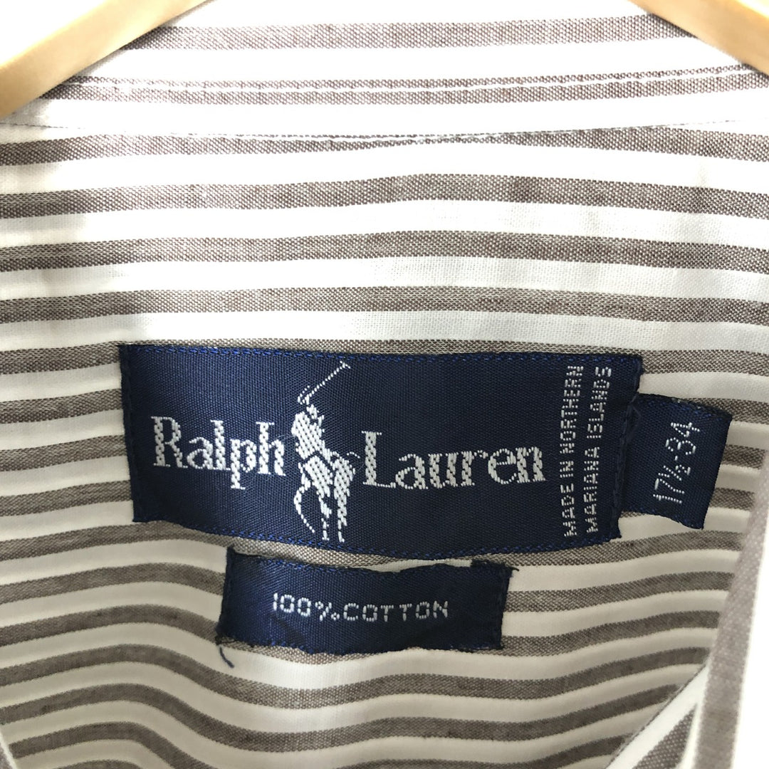 Ralph Lauren long sleeve button down striped shirt, men's XL size cotton brown type Vintage Second Hand