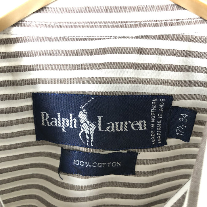 Ralph Lauren long sleeve button down striped shirt, men's XL size cotton brown type Vintage Second Hand
