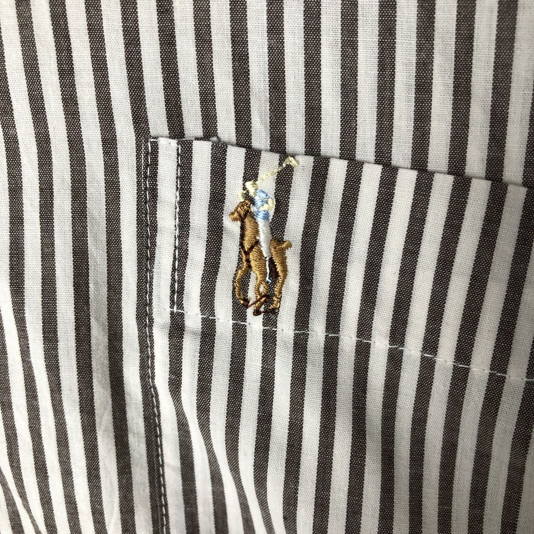 Ralph Lauren long sleeve button down striped shirt, men's XL size cotton brown type Vintage Second Hand