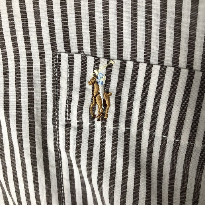 Ralph Lauren long sleeve button down striped shirt, men's XL size cotton brown type Vintage Second Hand
