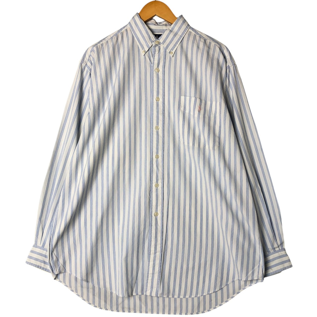 Ralph Lauren long sleeve button down striped shirt, men's size L cotton white type Vintage Second Hand