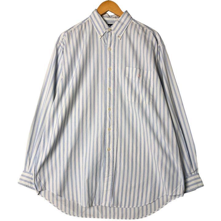 Ralph Lauren long sleeve button down striped shirt, men's size L cotton white type Vintage Second Hand