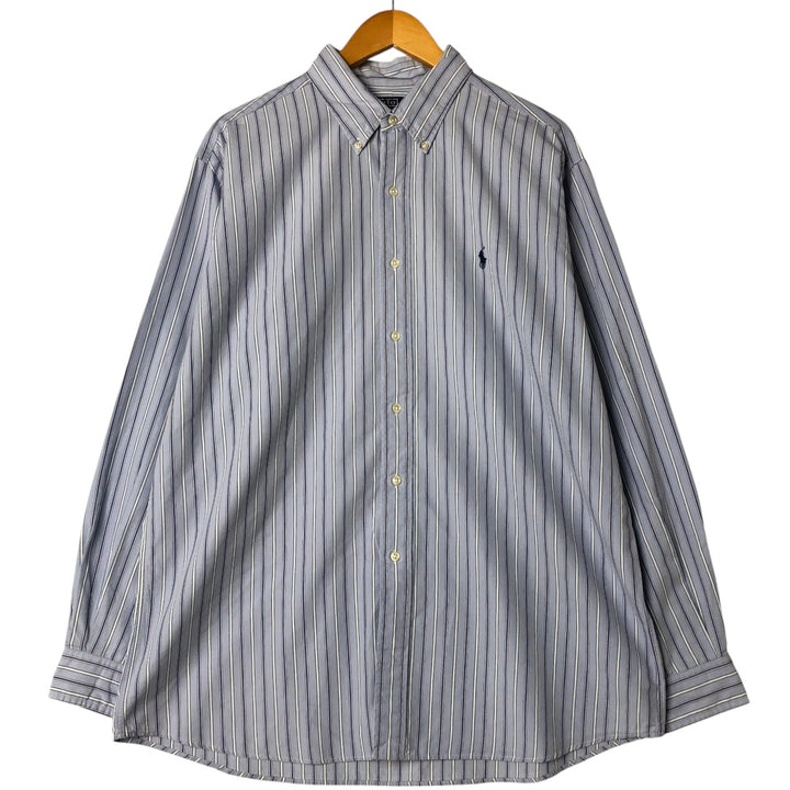 Ralph Lauren POLO by Ralph Lauren ELLINGTON short sleeve button down striped shirt men's XL size cotton blue type Vintage Second Hand