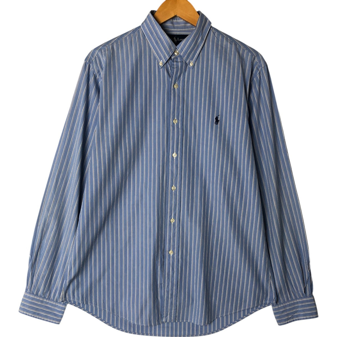 Ralph Lauren CUSTOM FIT long sleeve button down striped shirt men's size L cotton Blue type light blue Vintage Second Hand