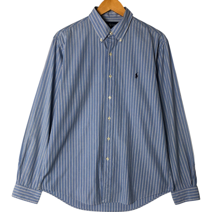 Ralph Lauren CUSTOM FIT long sleeve button down striped shirt men's size L cotton Blue type light blue Vintage Second Hand