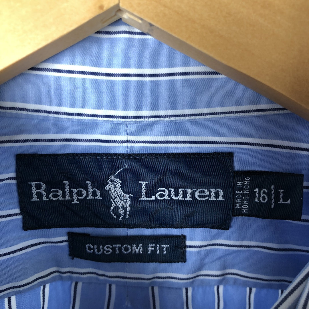 Ralph Lauren CUSTOM FIT long sleeve button down striped shirt men's size L cotton Blue type light blue Vintage Second Hand