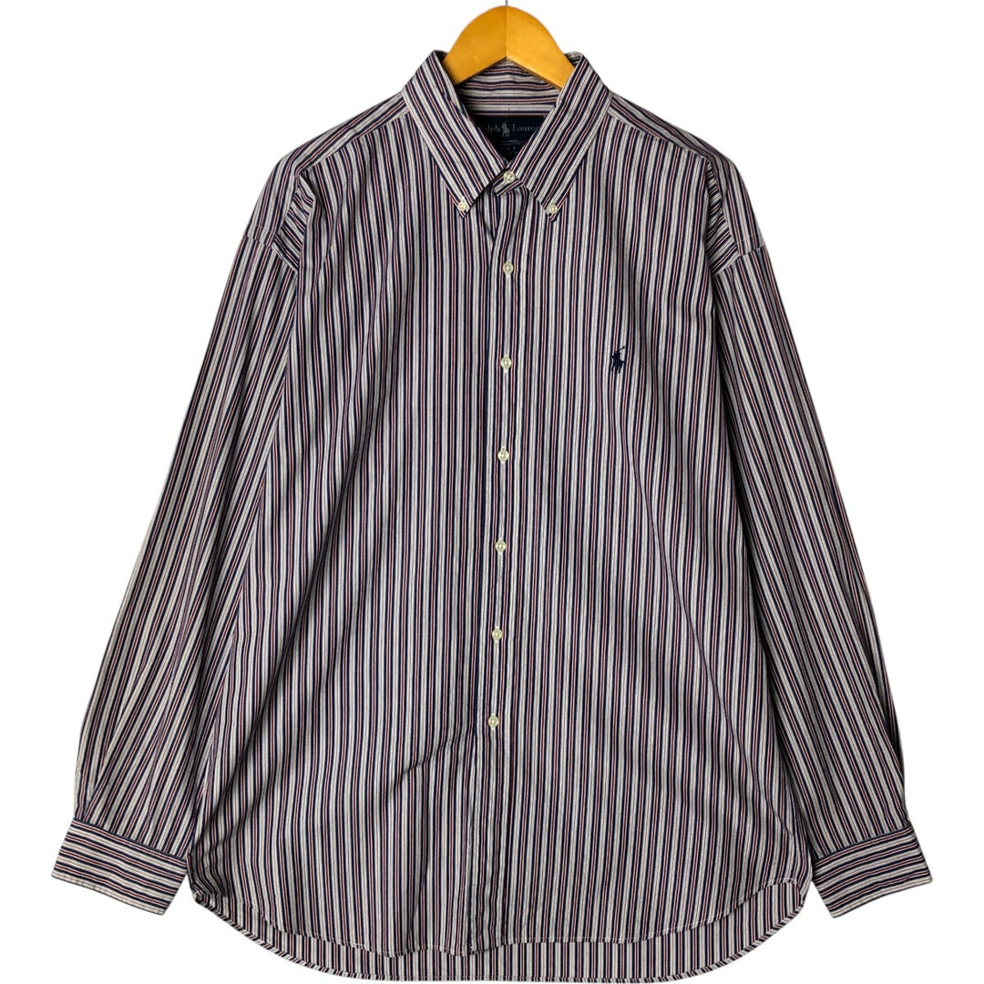 Ralph Lauren BLAKE Multi-Stripe Long Sleeve Button-Down Striped Shirt, Men's XL cotton navy blue type Vintage Second Hand
