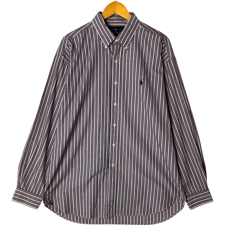 Ralph Lauren BLAKE Multi-Stripe Long Sleeve Button-Down Striped Shirt, Men's XL cotton navy blue type Vintage Second Hand