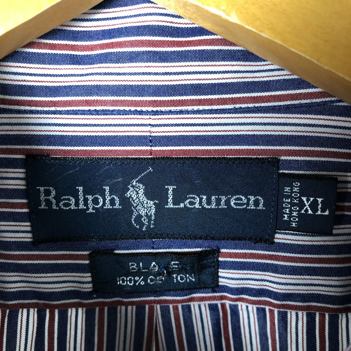 Ralph Lauren BLAKE Multi-Stripe Long Sleeve Button-Down Striped Shirt, Men's XL cotton navy blue type Vintage Second Hand