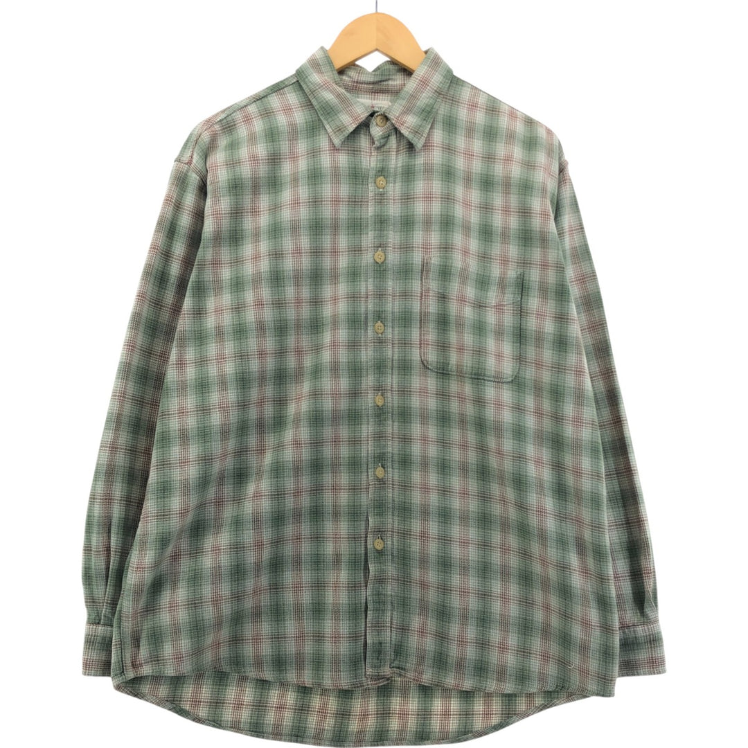 90'S J.Crew Ombre Check Long Sleeve Light Nell Check Shirt, Men's Medium Size, Vintage cotton Khaki type sage green Vintage Second Hand