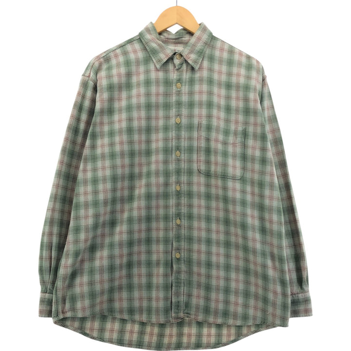 90'S J.Crew Ombre Check Long Sleeve Light Nell Check Shirt, Men's Medium Size, Vintage cotton Khaki type sage green Vintage Second Hand