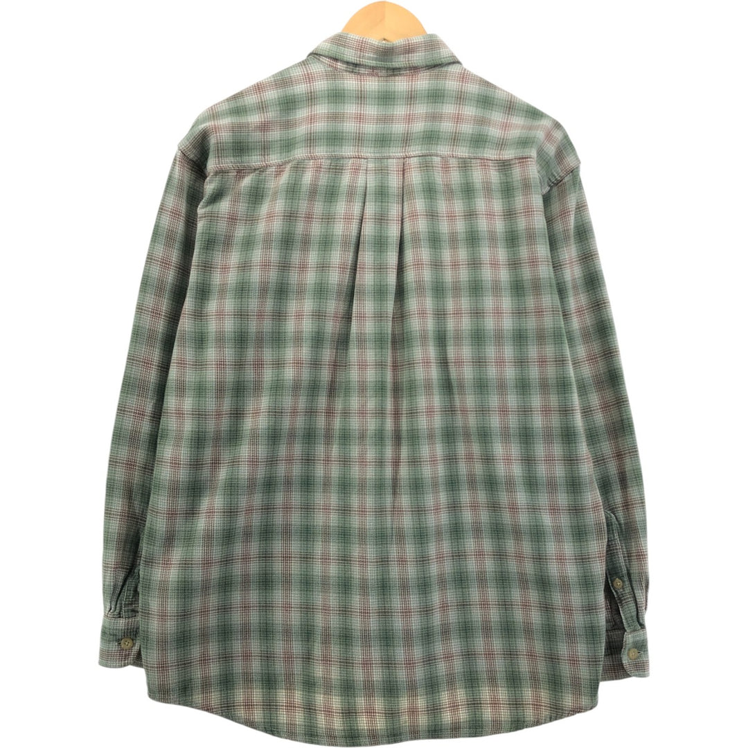 90'S J.Crew Ombre Check Long Sleeve Light Nell Check Shirt, Men's Medium Size, Vintage cotton Khaki type sage green Vintage Second Hand