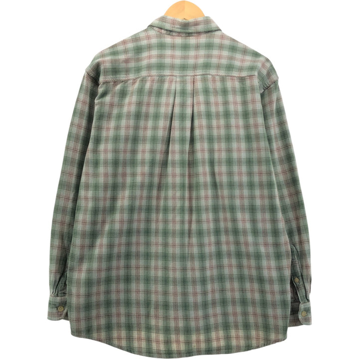 90'S J.Crew Ombre Check Long Sleeve Light Nell Check Shirt, Men's Medium Size, Vintage cotton Khaki type sage green Vintage Second Hand