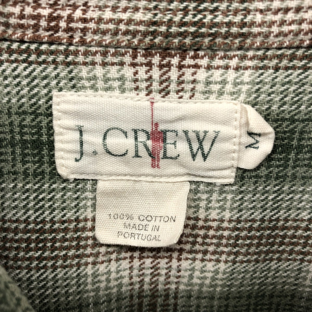90'S J.Crew Ombre Check Long Sleeve Light Nell Check Shirt, Men's Medium Size, Vintage cotton Khaki type sage green Vintage Second Hand