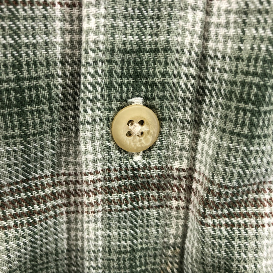 90'S J.Crew Ombre Check Long Sleeve Light Nell Check Shirt, Men's Medium Size, Vintage cotton Khaki type sage green Vintage Second Hand
