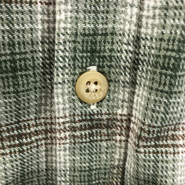 90'S J.Crew Ombre Check Long Sleeve Light Nell Check Shirt, Men's Medium Size, Vintage cotton Khaki type sage green Vintage Second Hand