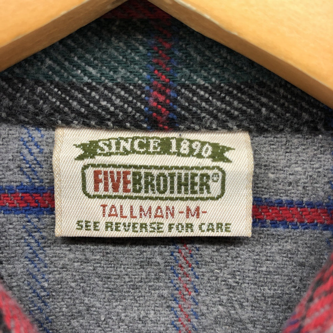 90'S Five Brother Long Sleeve Flannel Check Shirt Men's M Size Vintage unknown gray type Vintage Second Hand