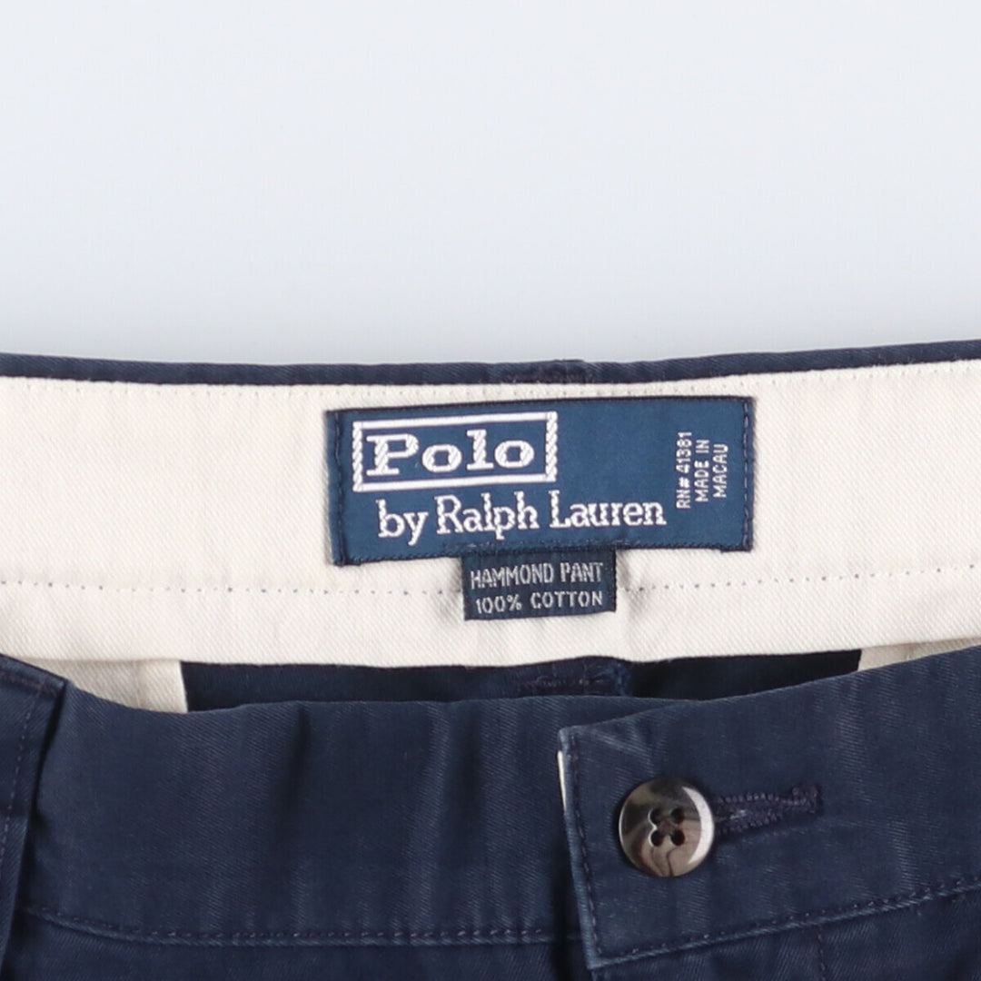 Ralph Lauren POLO by Ralph Lauren HAMMOND PANT, two-pleat chino pants, men's, w34 equivalent cotton navy blue type Vintage Second Hand