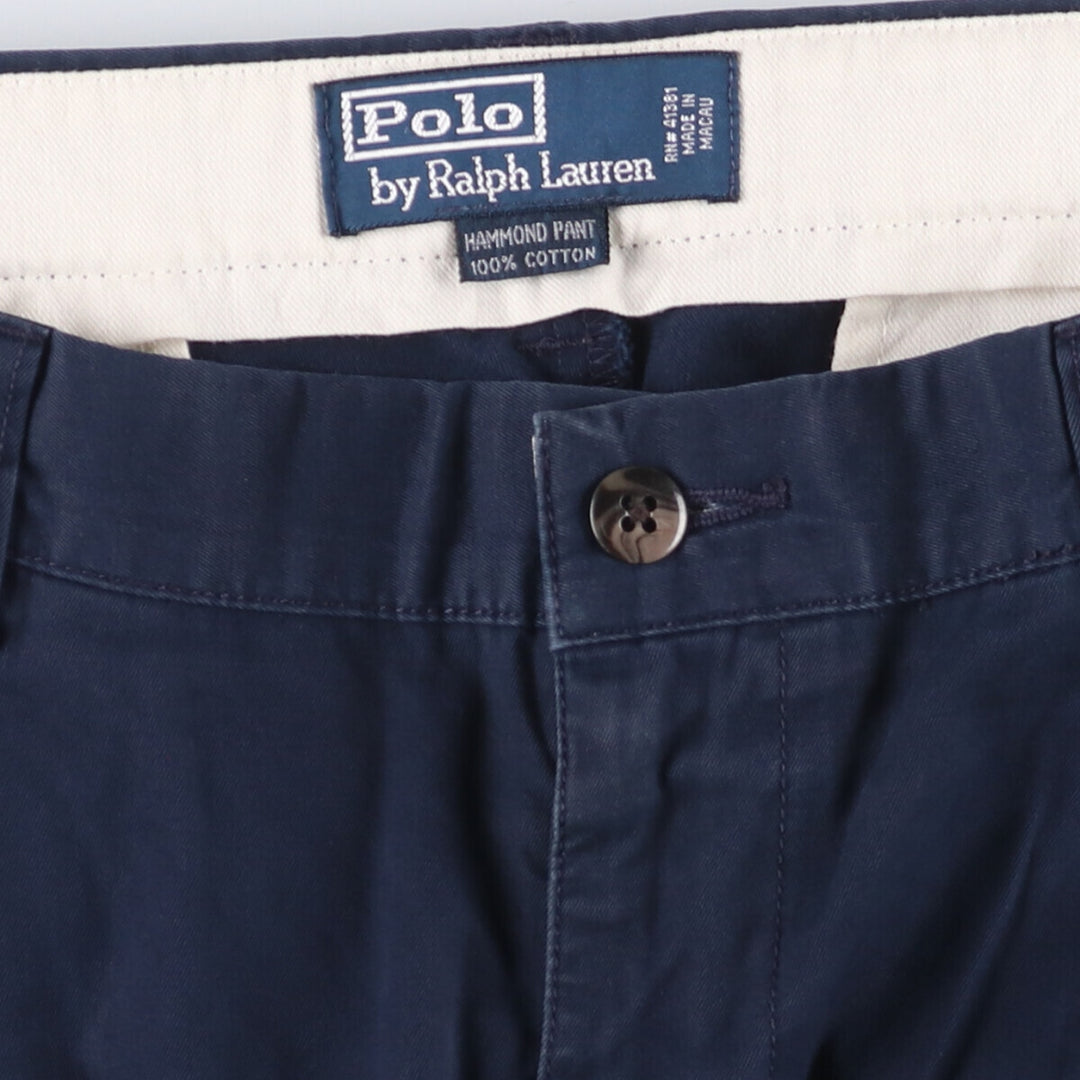 Ralph Lauren POLO by Ralph Lauren HAMMOND PANT, two-pleat chino pants, men's, w34 equivalent cotton navy blue type Vintage Second Hand