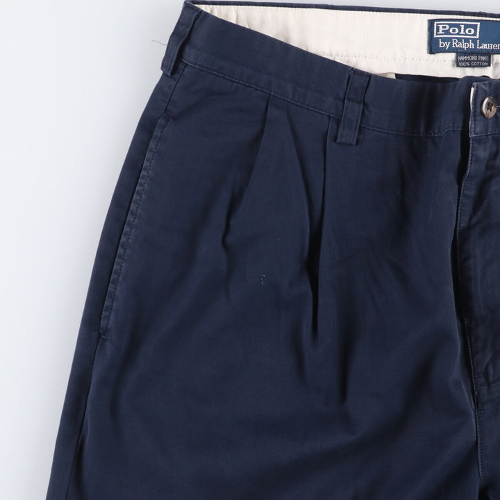 Ralph Lauren POLO by Ralph Lauren HAMMOND PANT, two-pleat chino pants, men's, w34 equivalent cotton navy blue type Vintage Second Hand