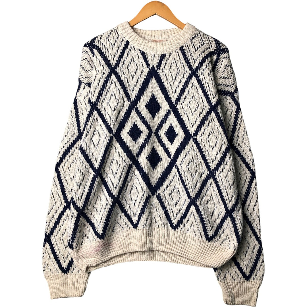 THE FOX COLLECTION Diamond Pattern Cotton Knit Sweater Made in USA Men's XL cotton white type Vintage Second Hand