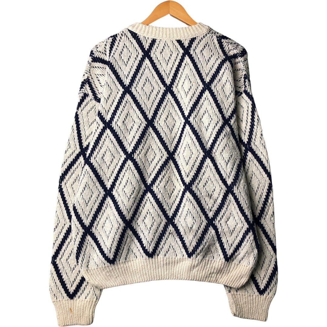 THE FOX COLLECTION Diamond Pattern Cotton Knit Sweater Made in USA Men's XL cotton white type Vintage Second Hand