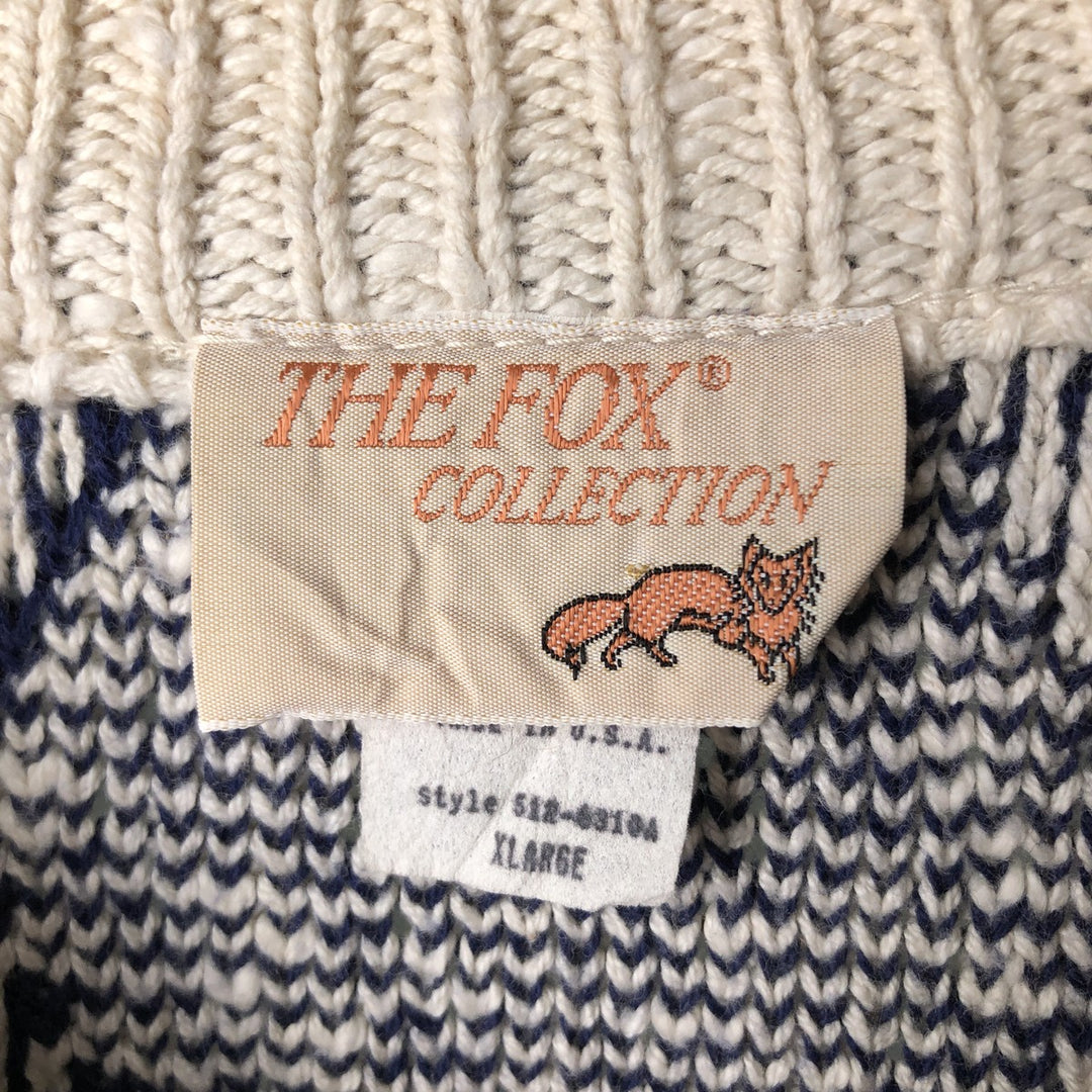 THE FOX COLLECTION Diamond Pattern Cotton Knit Sweater Made in USA Men's XL cotton white type Vintage Second Hand