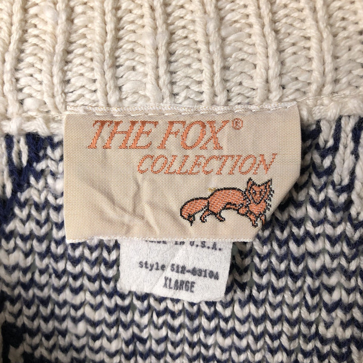 THE FOX COLLECTION Diamond Pattern Cotton Knit Sweater Made in USA Men's XL cotton white type Vintage Second Hand